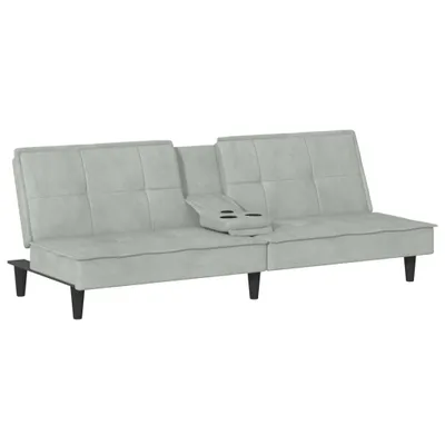 Immagine prodotto di Divano Letto con Portabicchieri in Velluto Grigio Chiaro