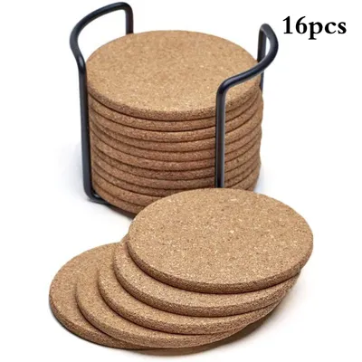 Produktbild von Untersetzer Kork Runde Retro Untersetzer Set von 16 untersetzer holz Korkuntersetzer 10cm Untersetzer Gläser für Getränke Lustige Kaffee-Tee-Untersetzer Natur Geeignet für Home Restaurant Büro