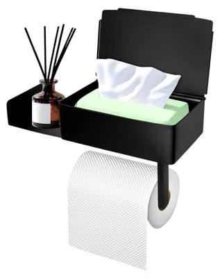 Produktbild von Toilettenpapierhalter ohne Bohren, Edelstahl mit Feuchttücherbox, selbstklebend, matt