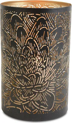 Produktbild von Dekoratives Windlicht Blattlook Schwarz & Goldfarben Ø 13 x 20 cm - Metall