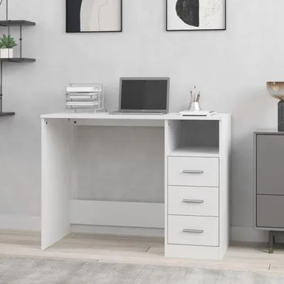 Zdjęcie produktu dla Biurko z szufladami - Stół warsztatowy - Do pracy w domu - Duża przestrzeń do przechowywania - 102 x 50 x 76 cm - Białe