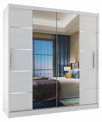 Image de BELINI Verona ME, armoire coulissante de 158 cm, blanc mat - Armoire avec miroir et 2 tiroirs, idéale pour la chambre