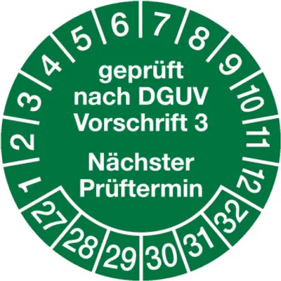 Produktbild von Dreifke® Aufkleber Prüfplakette, DGUV Vorschrift 3 Nächster Prüftermin, rot/w...