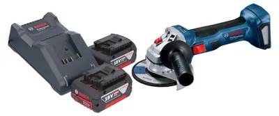 Produktbild von Bosch GWS 18V-7 Professional Akku Winkelschleifer 18 V 115 mm Brushless + 2x Akku 4,0 Ah + Ladegerät
