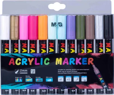 Immagine prodotto di Pennarelli acrilici 1-2 mm set di 12 pezzi M&G