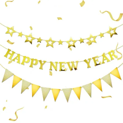 Productafbeelding van Gouden glitterbanner "Gelukkig Nieuwjaar 2026" - Nieuwjaarsdecoratie voor een oudejaarsfeest