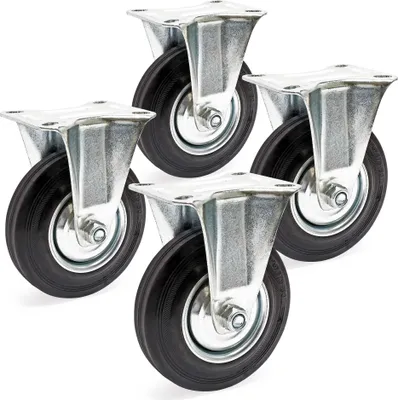 Produktbild von Wiltec Bockrollen Set 4x Transportrolle Ø125mm mit Vollgummirad, Metallfelge und Anbauplatte bis 100kg pro Rad, Apparaterollen Möbelrollen leiser Lauf