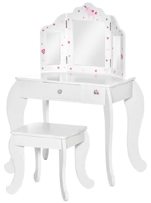 Produktbild von Kinderschminktisch mit Hocker und verstellbarem Spiegel, Schminktisch fš¹r M?dchen mit Schublade, Schminktisch fš¹r Jungen und M?dchen im Alter von 3šC6 Jahren, Wei?
