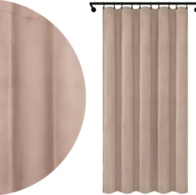 Zdjęcie produktu dla Voppi Zasłona okienna na taśmie marszczącej 140 x 240 cm beżowa zasłona welurowa gruby welur 250 g/m2 beż