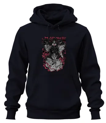 Zdjęcie produktu dla "Jujutsu Kaisen" - Sukuna, Yuji, Megumi - Bluza z kapturem, motyw anime/mangi, kolor granatowy, rozmiar L