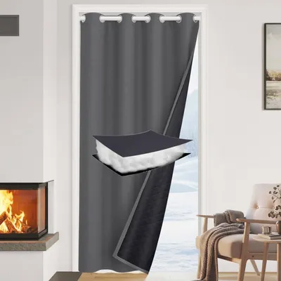 Türvorhang Verdunkelnd 110x203 cm Grau Polyester Ösen