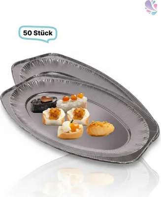 Produktbild von Alu-Platten, Servierplatten, oval, groß, 50 Stk, 54,5 x 36 cm
