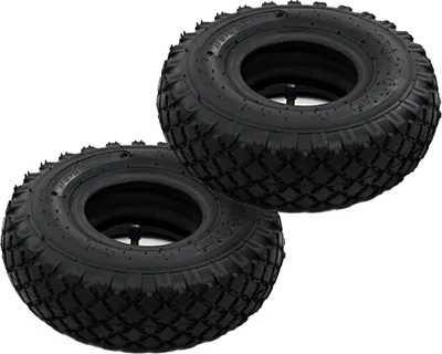 Two black tires and inner tubes are shown against a white background.