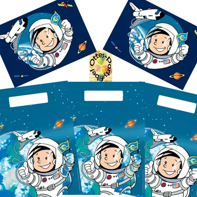 Produktbild von Astronaut-Flo-Party-Set Erweiterung für 8 Entdecker 8 Einladungen + 8 Mitgebseltüten