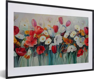 Produktbild von MuchoWow® Gerahmtes Poster Malerei - Ölgemälde - Blumen 60x40 cm - Poster mit Schwarzem Bilderrahmen Wandposter Rahmen Foto Bilder - Schlafzimmer - Plakat in Rahmen - Drucken