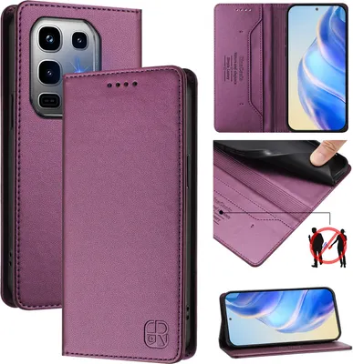 Obrázek produktu pro Kožené pouzdro pro Infinix Note 50 Pro+, flipové pouzdro s přihrádkami na karty, peněženkou a stojánkem Fialová