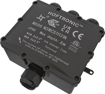 Image de HOFTRONIC - Boîte dérivation IP68 164x152x60mm 4 voies Noir 4-18mm