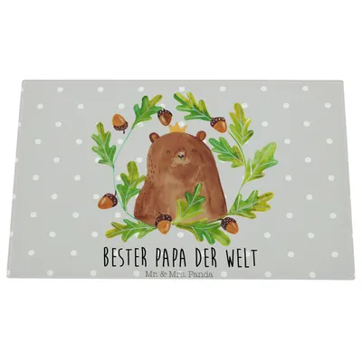 Produktbild von Mr. & Mrs. Panda Glas Schneideplatte Bär König - Grau Pastell - Geschenk, Schneidbrett, Schneidplatte, Hackbrett, Dad, Papa, Vatertag, Küchenbrett, Vater, Schneidebrett