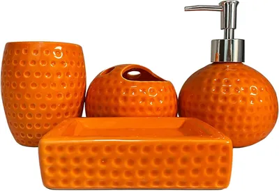 Produktbild von Badausstattungsset Badezimmer-Zubehör-Set Orange, 4-teiliges Bad-Dekor-Zubehör-Set aus Keramik, komplettes Set, inklusive Badezimmer-Seifenspender-Set