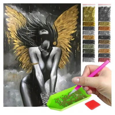 Produktbild von ARTULIO Diamond Painting Set - Frau mit Flügeln in schwarz-goldener Eleganz - 30 x 40 cm - 5D Crystal Art, Bilder DIY
