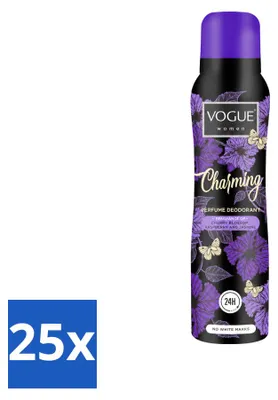 Produktbild von 25 x Vogue Women Charming Parfum Deodorant - Japanse Kirschblüte, Himbeere und Jasmin - 150 ml - Vorteilspackung - 25 Stücke