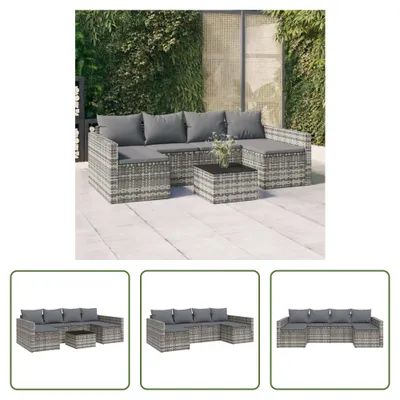 Produktbild von The Living Store 2-tlg. Garten-Lounge-Set mit Kissen Grau Poly Rattan