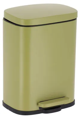 Produktbild von Rechteckiger 5-Liter-Abfalleimer aus Metall mit Fallbremse und olivgrünem Pedal