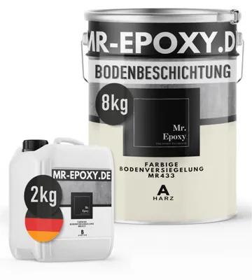 Produktbild von Mr. Epoxy Epoxidharz Bodenbeschichtung (10 kg, RAL 9001 Cremeweiß) - 2K Betonfarbe für Garagen, Keller & Werkstatt Boden - Flüssigkunststoff Epoxid Grundierung und Bodenversiegelung