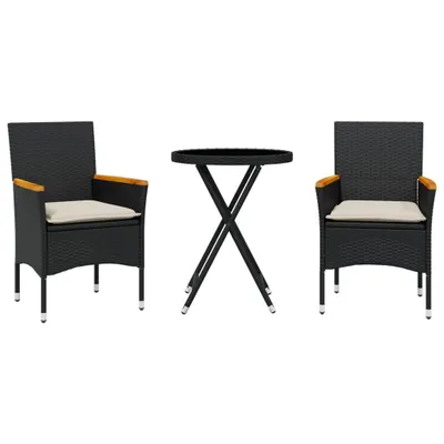 Immagine prodotto di vidaXL Set bistrot 3 pezzi con cuscini in rattan nero e vetro