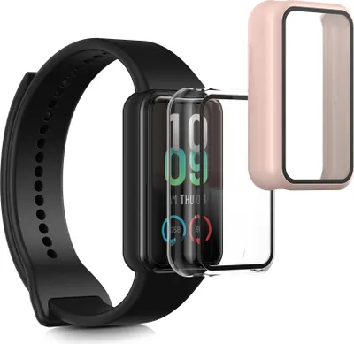 Produktbild von kwmobile 2x Cover kompatibel mit Huami Amazfit Band 7 Hülle - Fullbody Fitnesstracker Case Set aus Glas - Transparent Altrosa