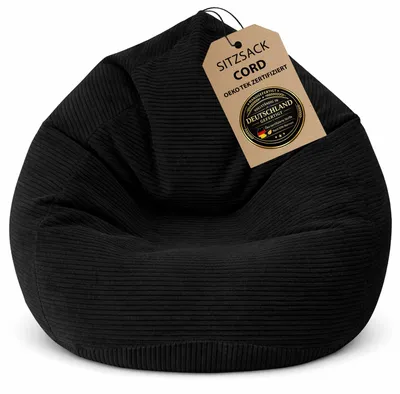 Produktbild von BuBiBag Cord Drop Gaming Sitzsack XXL Erwachsene Indoor – Bean Bag Cord Sessel Tropfenform mit Rückenlehne, EPS-Füllung, Möbelcord | Schwarz 95x120 cm