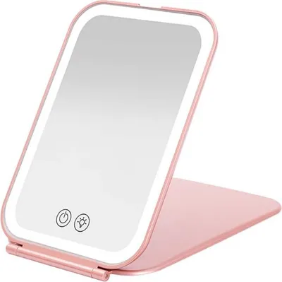 Produktbild von INF LED Schminkspiegel: Tragbarer, Klappbarer Kosmetikspiegel mit Dimmbarem Licht Roségold