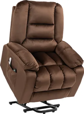 Image de HOMCOM, fauteuil relax en velours marron, inclinable, avec fonction de massage et de chauffage