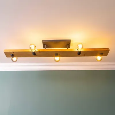 Deckenleuchte Landhausstil 5-flammig E27 Holz Schwarz 115 cm