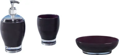 Produktbild von 3tlg Set Bad Accessoires Seifenspender Mundspülbecher Seifenschale Leonie Lila