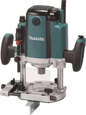 Produktbild von Elektrische Oberfräse, Makita RP1803FX01, für professionelle Tischlerarbeiten, 1650W Motor de, präzise Tiefeneinstellung de, Softstart  und ergonomisches Design.