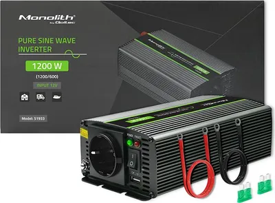 Produktbild von Qoltec Monolith Spannungswandler | 600W | 1200W | 12V auf 230V | Reiner Sinus