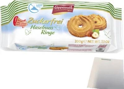 Produktbild von Coppenrath Haselnuss-Ringe ohne Zucker (200g Packung) + usy Block