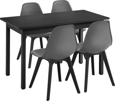 Obrázek produktu pro [cs.casa] Jídelní set pro 4 osoby - Jídelní stůl černý 120x60cm + 4 židle šedá Kuchyňský stůl Jídelní židle