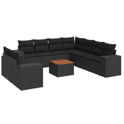 Produktbild von vidaXL 10-tlg. Garten-Sofagarnitur mit Kissen Schwarz Poly Rattan