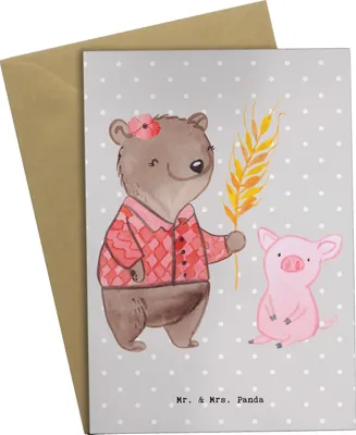 Produktbild von Mr. & Mrs. Panda Glückwunschkarte Bäuerin Herz - Grau Pastell - Geschenk, babykarte, weihnachtskarten, Bauernhof, Landwirtin, Tiere, einladungskarten, hochzeitskarten