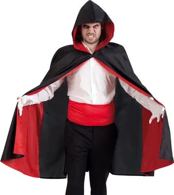 Produktbild von Vampir Dracula Umhang Schwarz Rot mit Kapuze Halloween Karneval Fasching