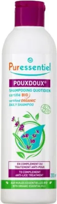 Obrázok produktu pre Puressentiel šampón proti všiam Pouxdoux s organickými esenciálnymi olejmi z levandule a ylang-ylang - na jemnú starostlivosť a odstránenie hníd, 200 ml šampón