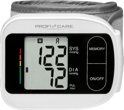 Produktbild von ProfiCare Blutdruckmessgerät für präzise und schnelle Messung, Messgerät für Blutdruck und Puls, Blutdruckmessgerät Handgelenk mit WHO Indikator und Arrhythmie-Erkennung, PC-BMG 3018