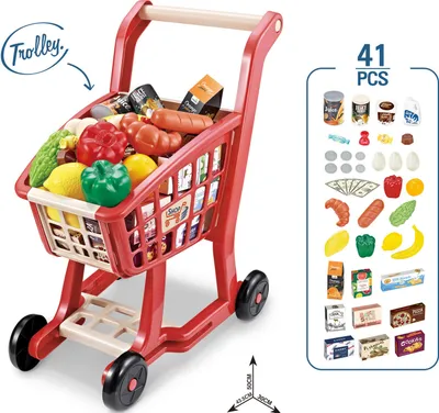 Image de Chariot de supermarché, 41 pièces miniatures incluses Alimentation - 43 x 30 x 50 cm