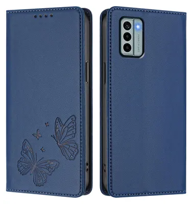 Image de Étui en cuir pour Nokia G22, motif papillon, étui à rabat avec porte-appareil, bleu foncé