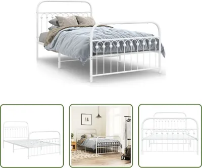 Produktbild von The Living Store Bettgestell mit Kopf- und Fußteil Metall Weiß 107x203 cm