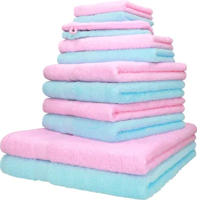 Produktbild von Betz 12er Handtuch-Set PALERMO 100% Baumwolle  Farbe: rose und türkis