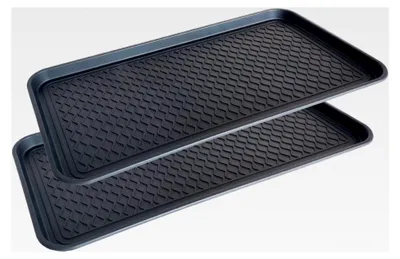 Produktbild von 2 Stück XL Schuhabtropfschale groß - Schuhablage 76x38x3cm mit erhöhtem Rand - Abtropfschale schwarz für Schuhe