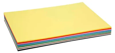 A stack of colored paper sheets.